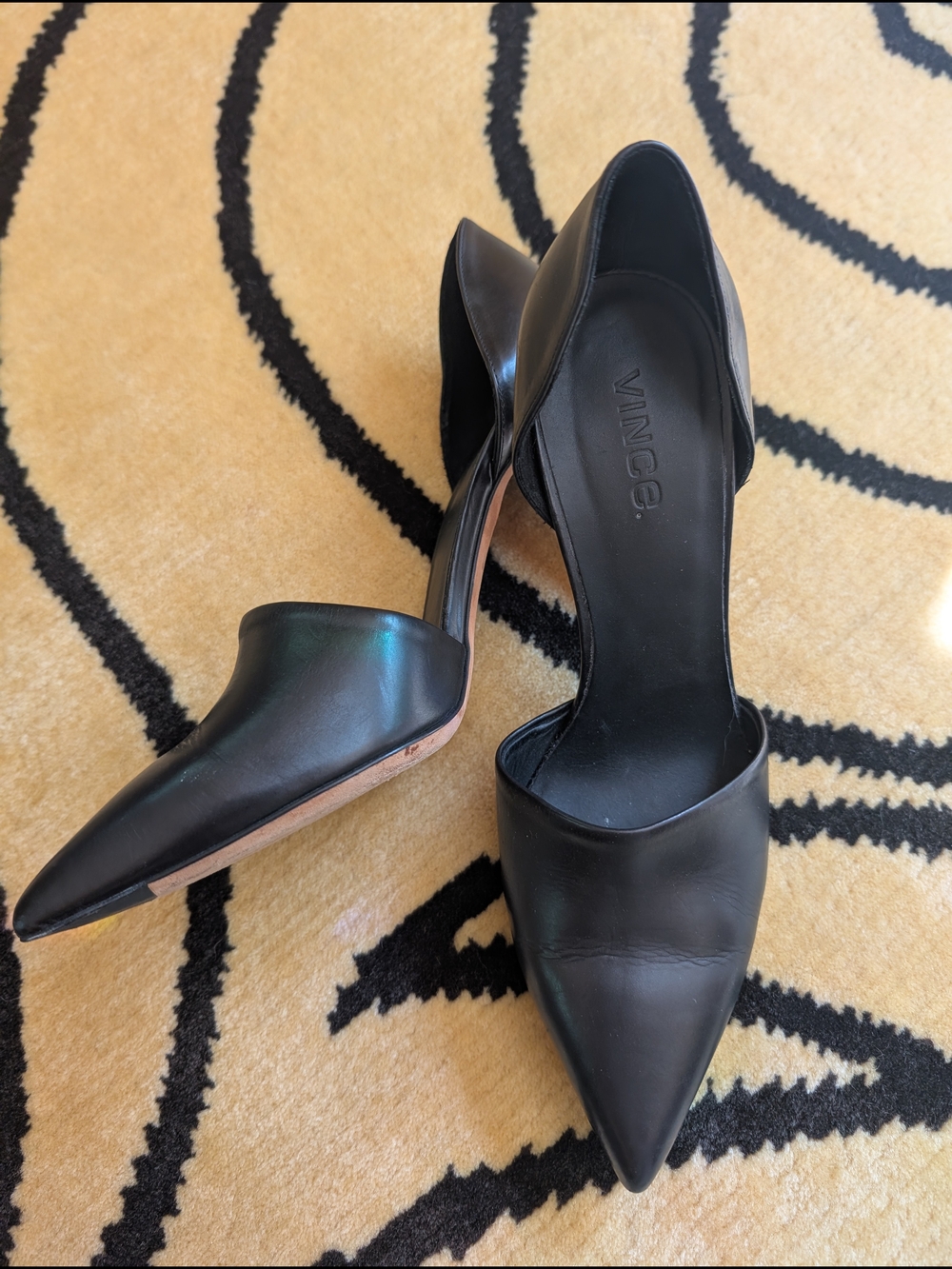 Vince Black Pointed D'Orsay Leather Pumps